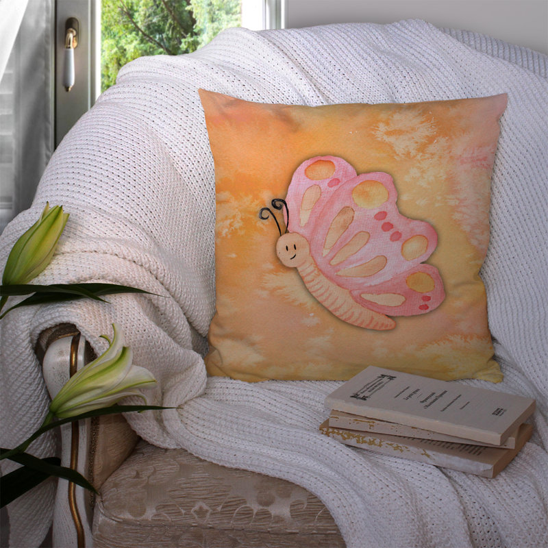 Coussin décoratif intérieur/extérieur aquarelle papillon, 14 po x 14 po