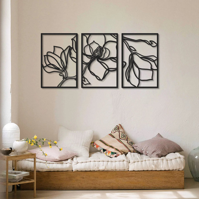 Laflin Plants & Flowers Wall Decor on Metal, Black, 30cm H x 45cm W x 2cm D