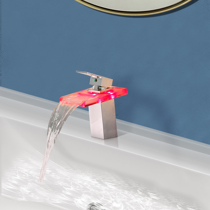 Topcraft Single Hole Single Handle Bathroom Faucet With LED, Chrome