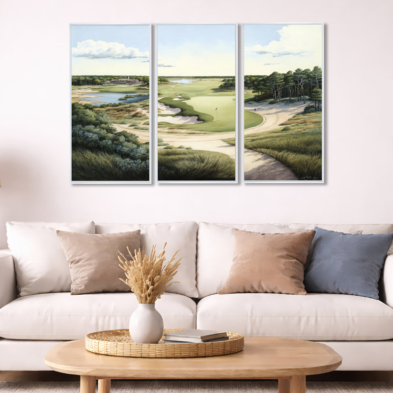 «Golf Course in The Summer», reproduction sur toile 3 pièces, Impression encadrée, H 28 po x l 36 po, White