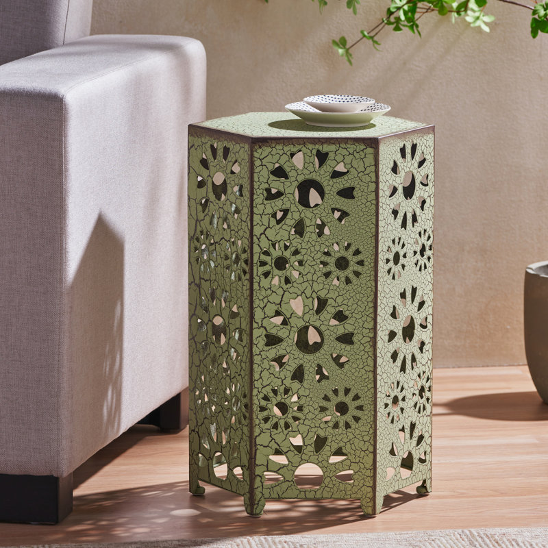 Table d'appoint de patio avec plateau hexagonal et base en métal, Vert