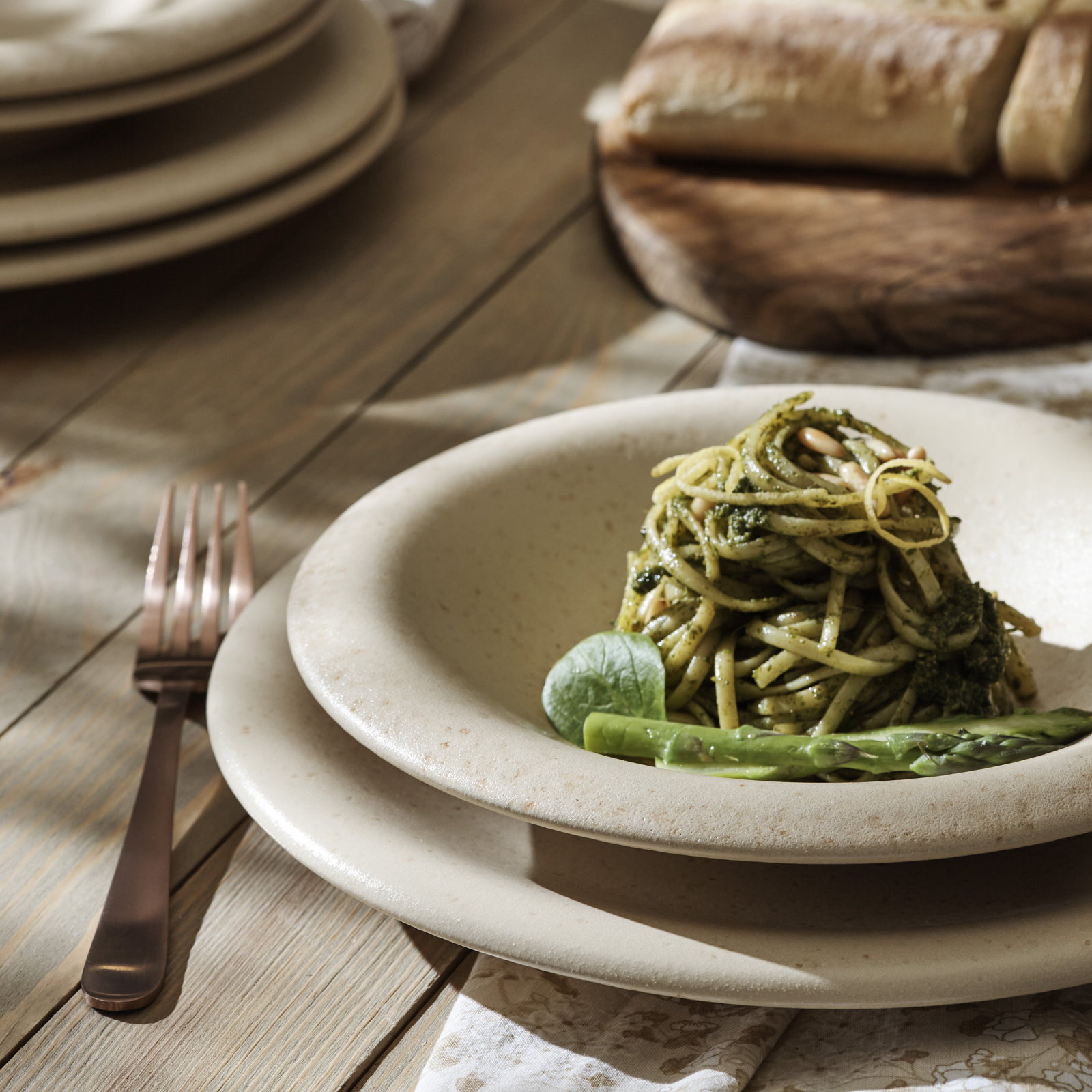 Aro Stoneware Dinnerware Set, Cream