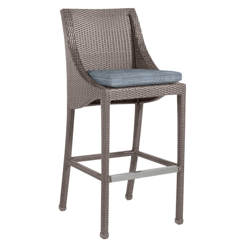 Athena Patio Bar Stool with Cushion, Oyster, Welt, Rollo Chambray InsideOut® Linen