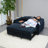 Modern Living Room Futon With Navy Upholstery And Adjustable Back Feature Couch In , Interface Storage Space