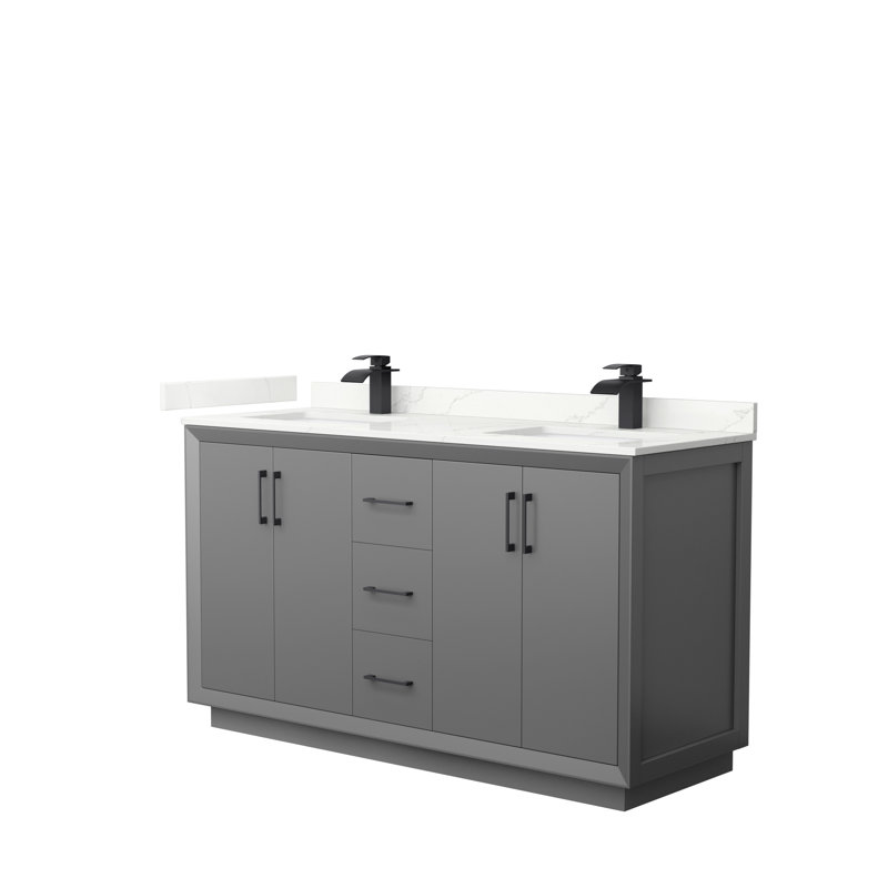 Strada 60'' W Double Vanity, Dark Gray, Giotto Quartz, Brushed Nickel