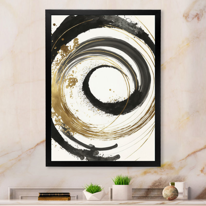 Avrianna Black and Gold Curves IV - Abstract Spirals, art mural, H 20 po x l 12 po x P 1 po