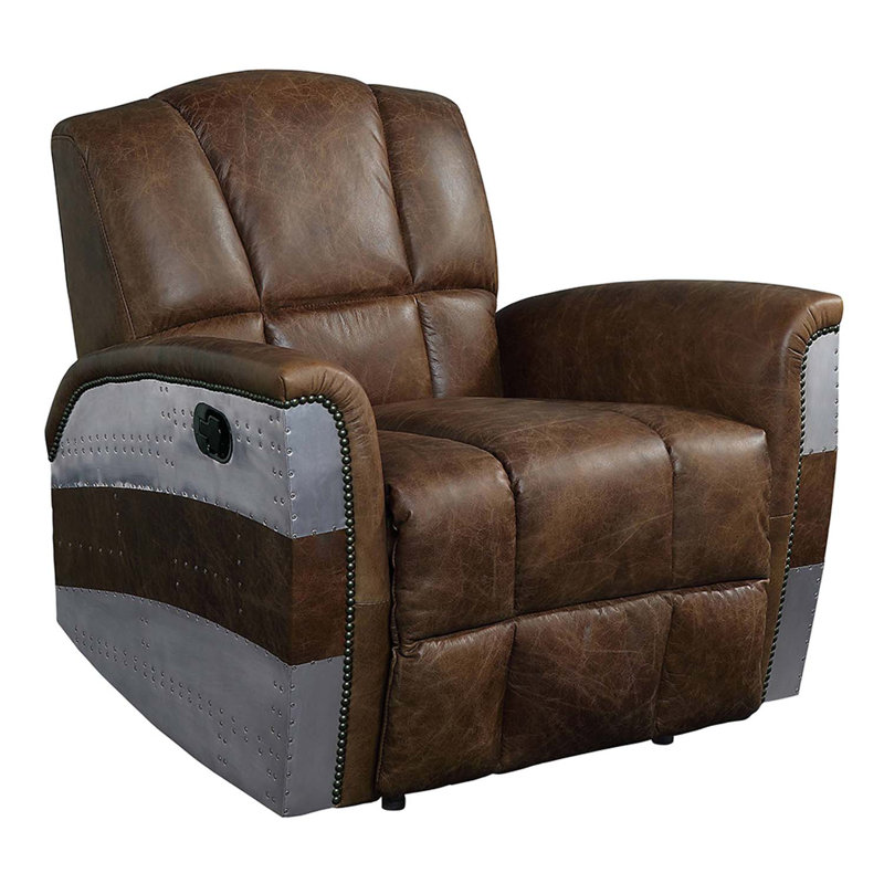 Fauteuil inclinable électrique Brancaster, cuir fleur rétro brun et aluminium