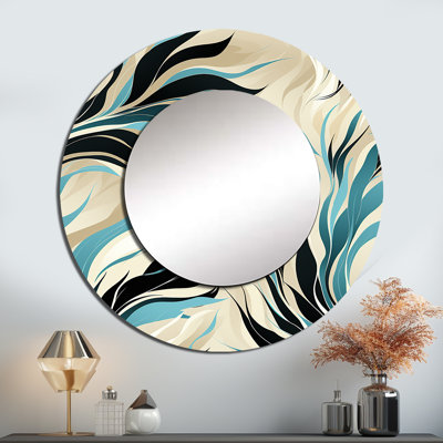 Sanzio bleu sarcelle et crème Natures Whispers - miroir mural décoratif abstrait, miroir rond moderne, impression d'art en métal
