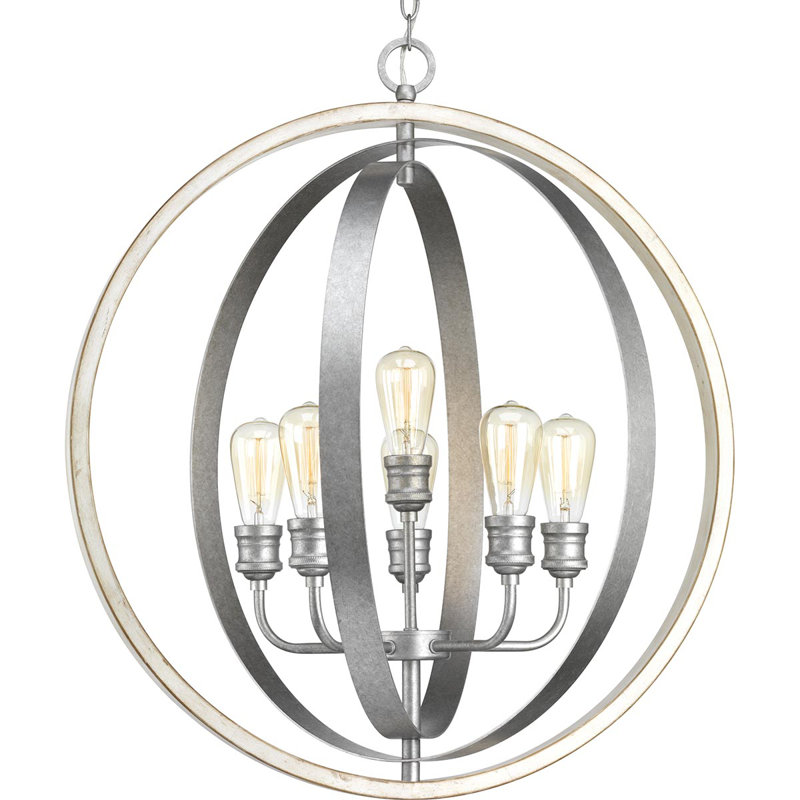 Lustre sphérique unique à 6 lumières Mccurley, Galvanisé