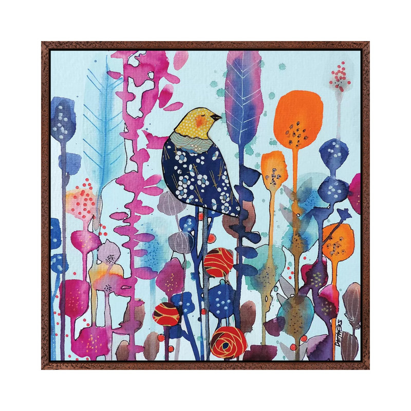 Juste Ici by Sylvie Demers - Painting on Canvas, Classic Brown Wood Framed, 45.72 cm H x 45.72 cm W
