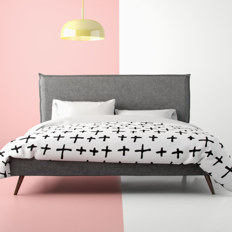 Camille Platform Bed with Round Splayed Legs, Gray, Queen