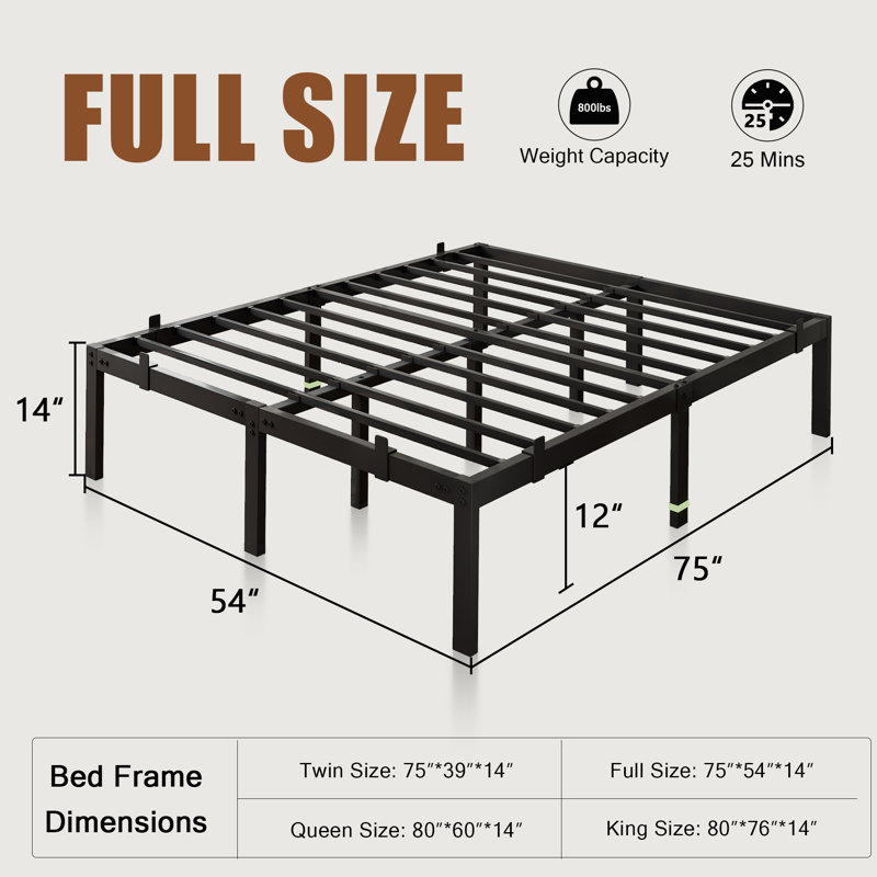 Metal Platform Bed Frame, Full Size Bed Frame With 14”under-bed Storage, Heavy-duty Bed Frame With 6 non-slip mattress Gaskets,no Box Spring,noise Free-black