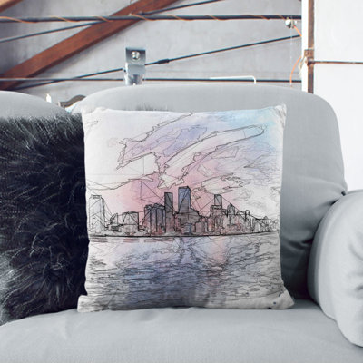 Miami Florida Skyline Sketch Cushion with Filling