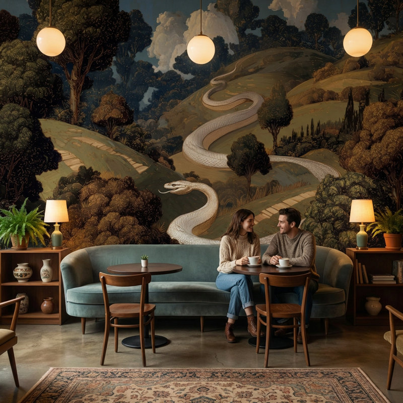 «Mystical Landscape», papier peint rétro, art mural, 160"x108", Non tissé