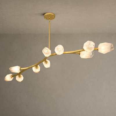 71" 10-Light Dimmable Antique Brass Branch Chandelier with Cut Cloud Glass Shades