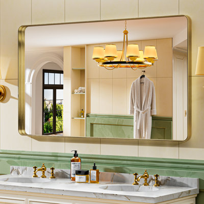 Llesenia Mirror with HD Tempered Glass and Aluminum Alloy Frame, French Cleat Wall-Mounted Bathroom Vanity Mirror