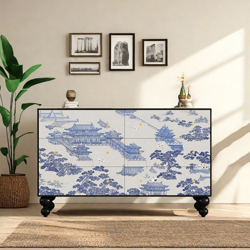 53.1in Six-drawer Sideboard, Black/Blue