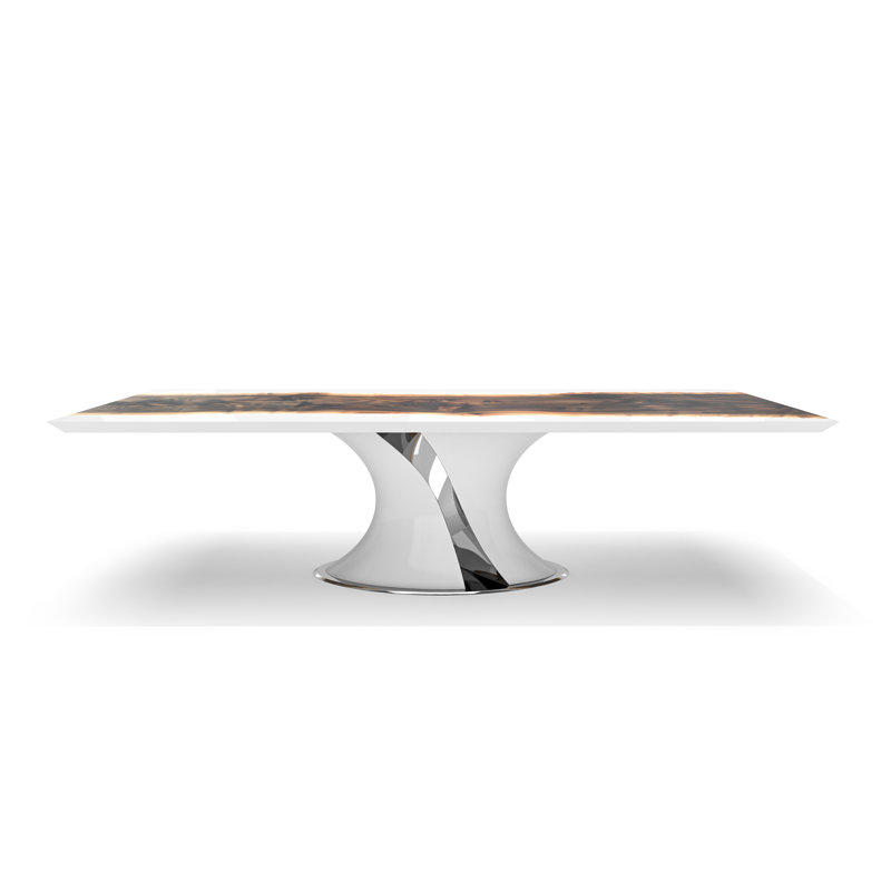 Melanios Walnut Wood Dining Table, 29.5"H x 108"L x 48"W, White, White/Chrome