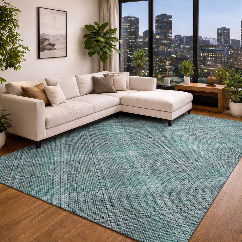 Tapis intérieur / extérieur lavable à la machine Chantille ACN2884, Sarcelle, 10 pi x 14 pi