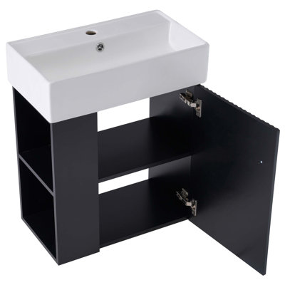 Meuble-lavabo flottant moderne de 21,6 po avec lavabo en céramique et rangement à gauche pour les espaces compacts