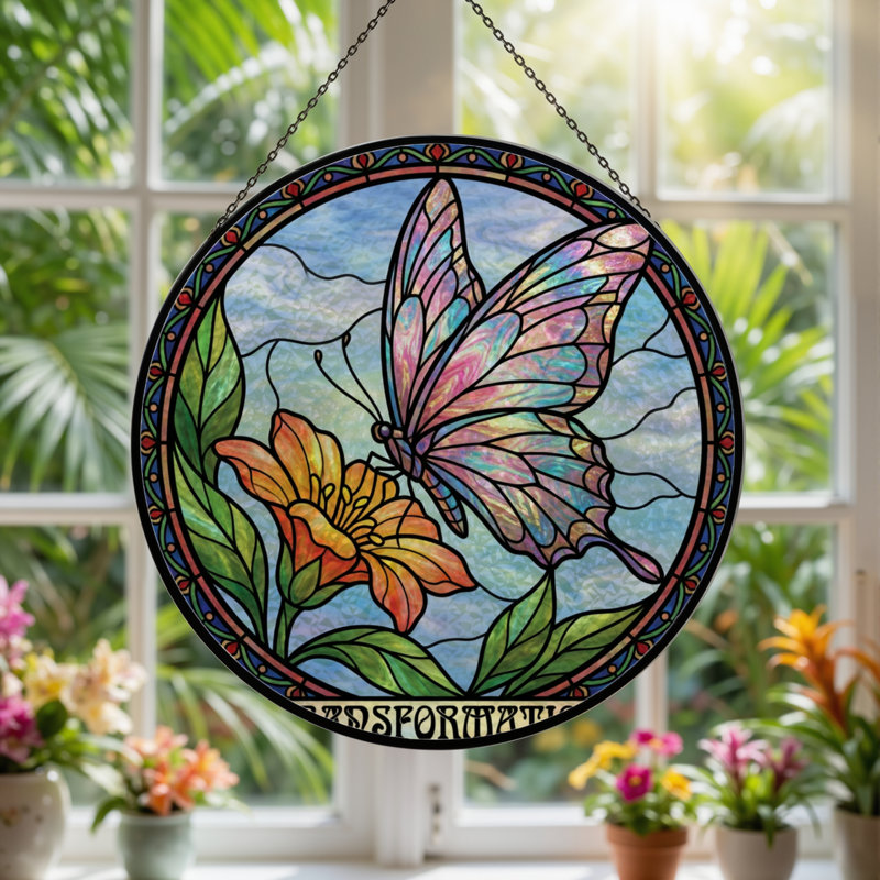 Vitrail de vitrail papillon 7,8 "H