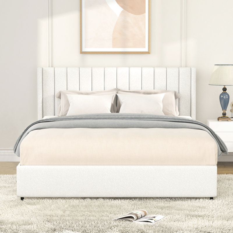 Lit plateforme tapissier grand avec rangement Anda