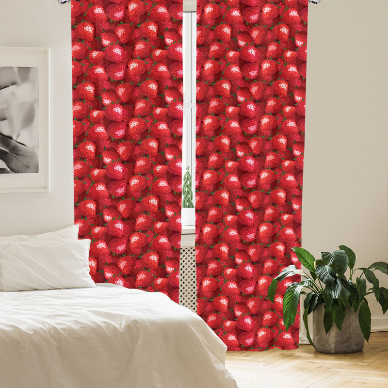 Red Strawberry Pattern Room-Darkening Polyester Curtain Panels