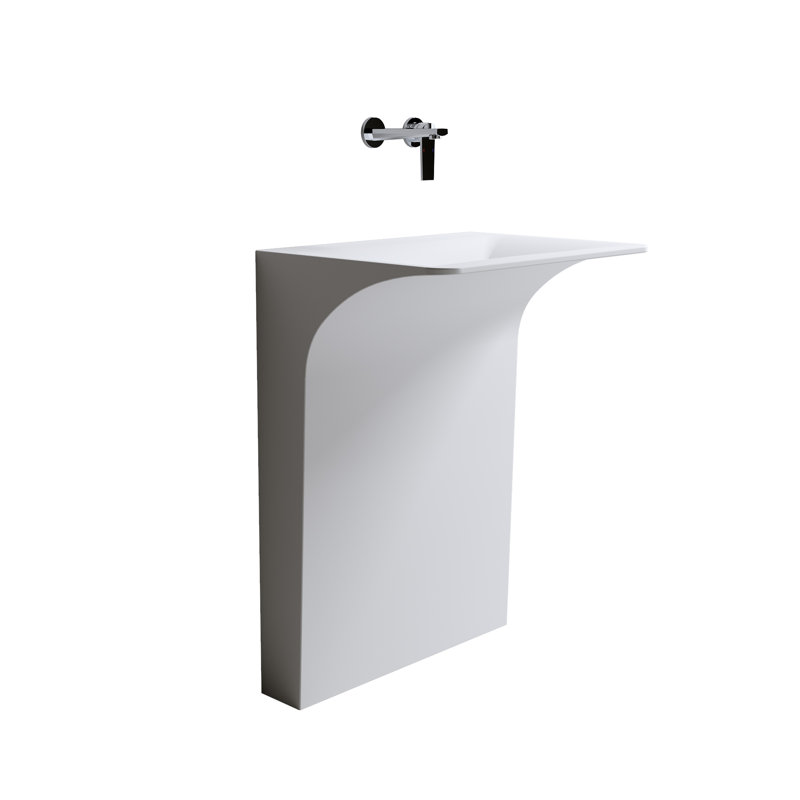 Évier à piédestal mural moderne Modern, évier vasque flottant une pièce avec drain linéaire caché, blanc mat