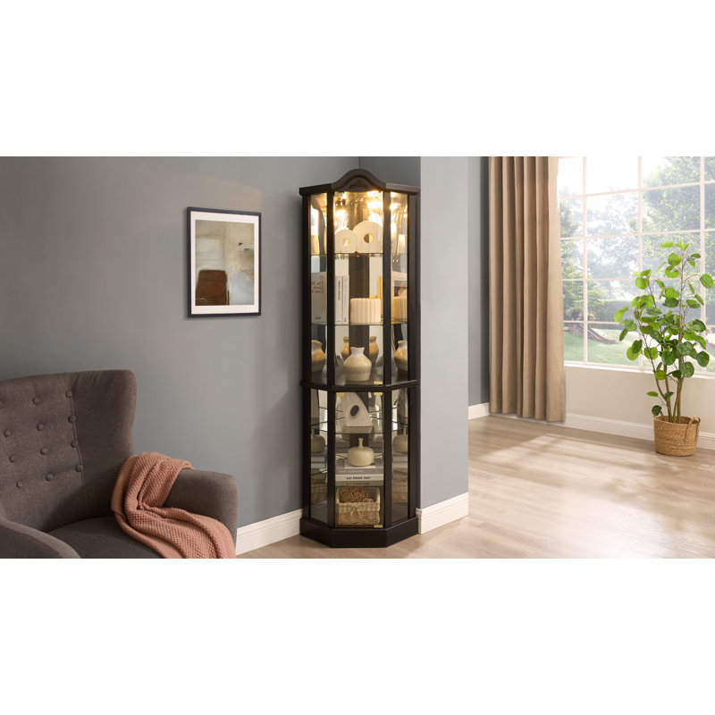 Vitrine de coin 71,9 "moderne avec éclairage et tablettes réglables en verre, Noir