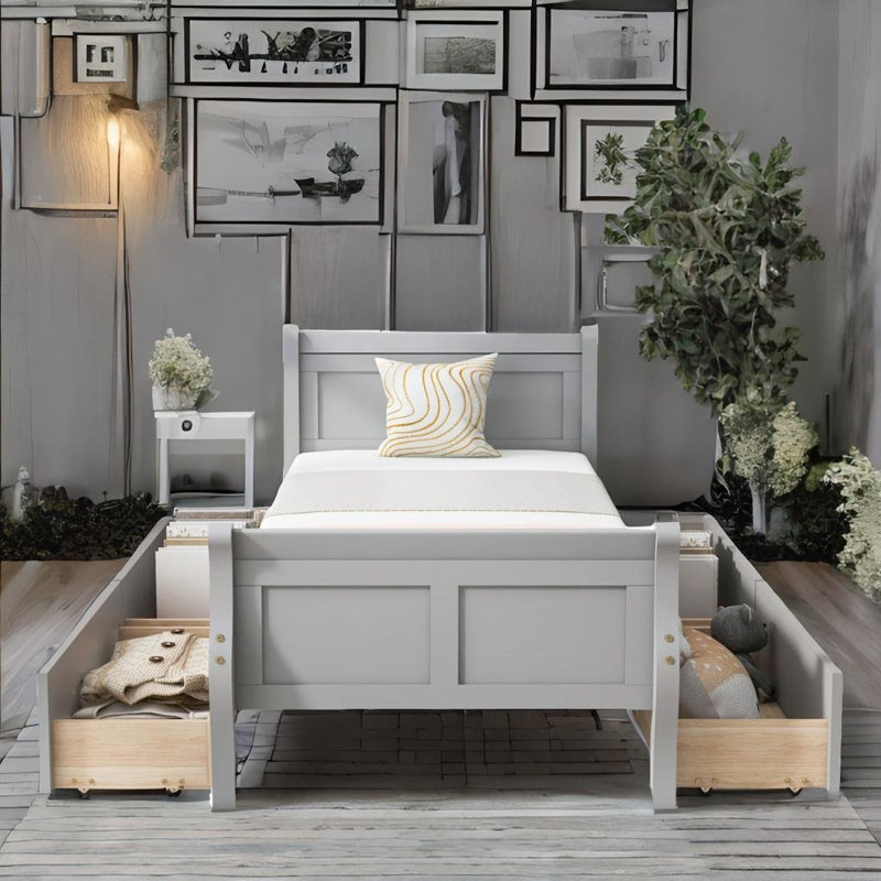 Lit plateforme sans matelas, Simple, gris