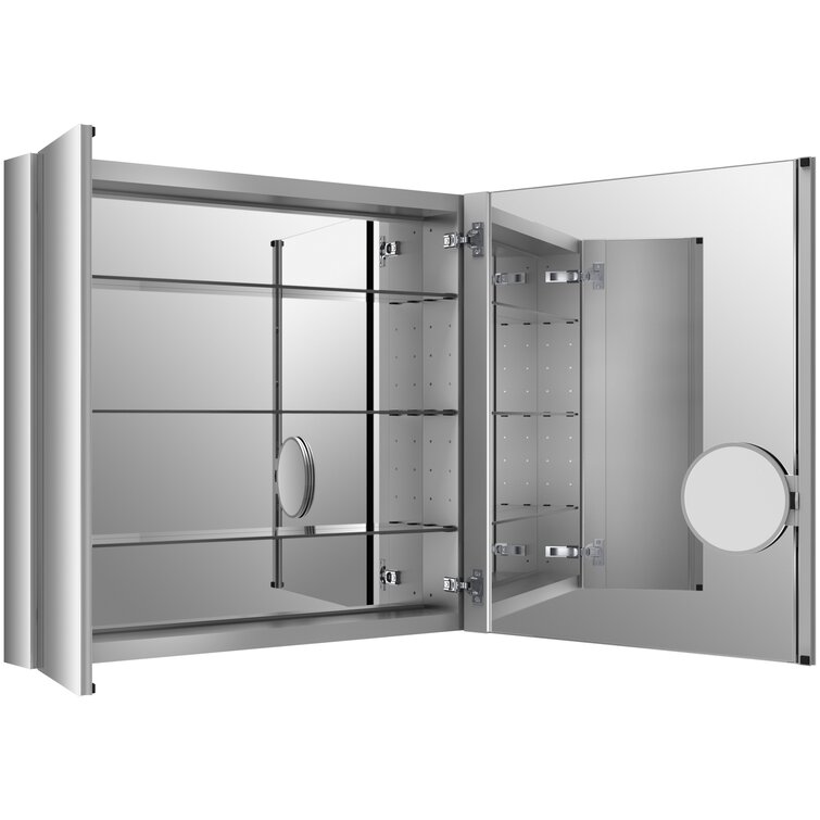 Verdera® 34" W x 30" H Aluminum Medicine Cabinet with Adjustable Magnifying Mirror and Slow-Close Door