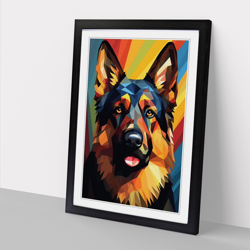 German Shepherd Geometric No.3 - Framed Print, 46cm H x 34cm W, Black Framed