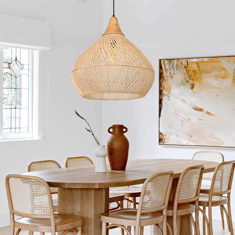 Luminaire suspendu en dôme naturel à 1 lumière Dormody, H 23,62 po x l 23,62 po x P 23,62 po