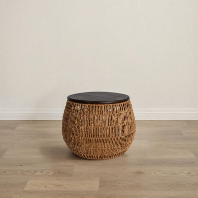 Conelia Hand-Woven Seagrass and Pine Wood Round Side Table by Bay Isle Home