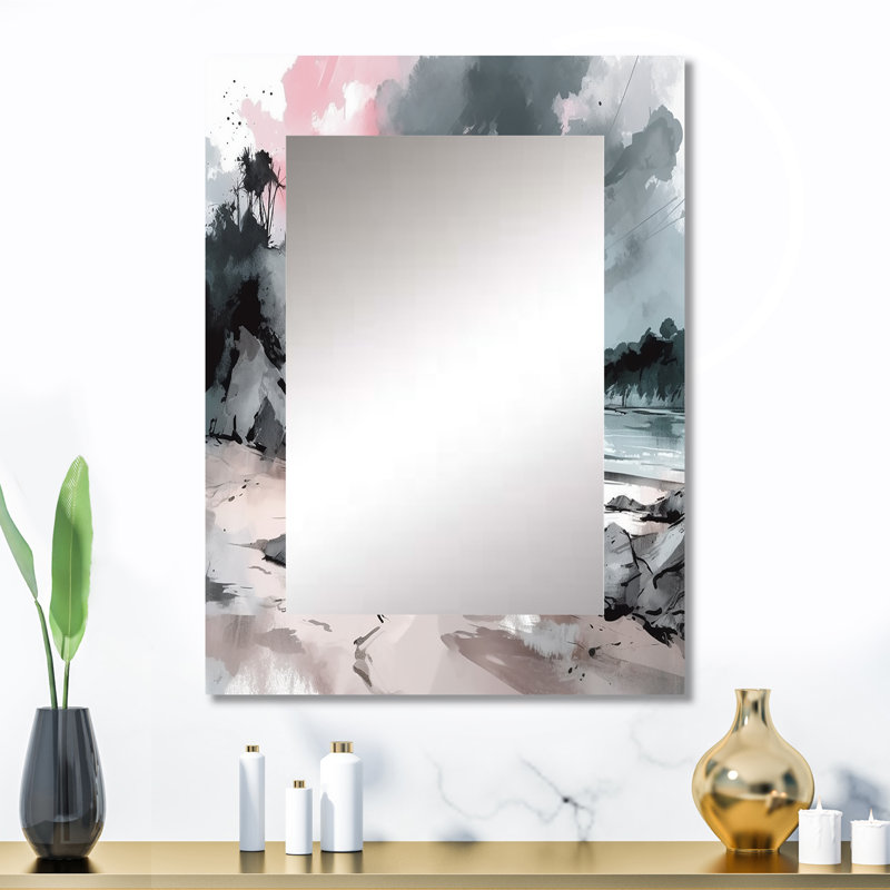 Ocean's Embrace II - miroir de plage, miroir mural décoratif moderne, impression d'art en métal, 32 po x 24 po