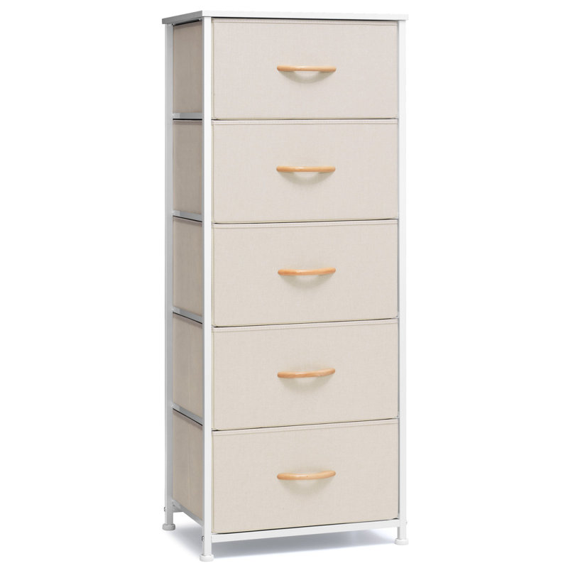 Commode 5 tiroirs Annyka, Blanc / beige