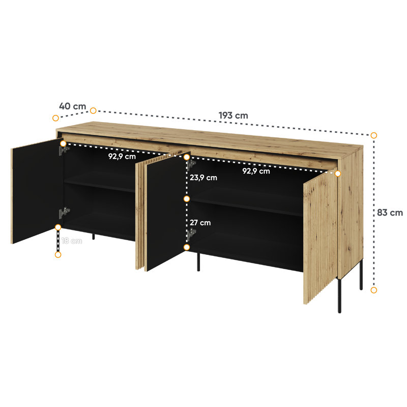 Alv 193cm Sideboard, Oak Artisan/Black
