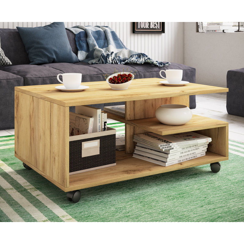 Rashanda Coffee Table with Storage, Oak Wood