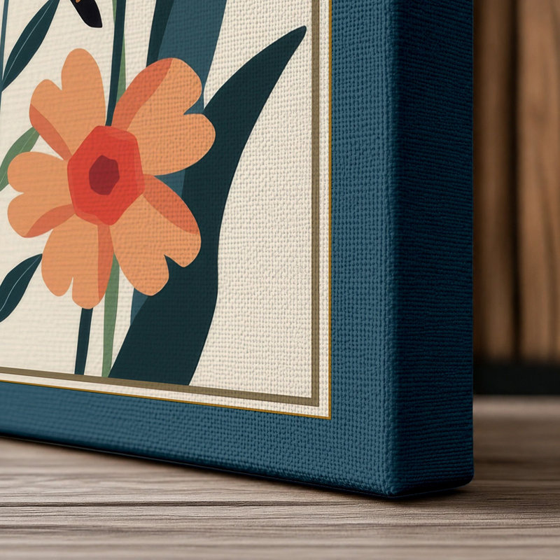 Arrangement with Bee Botanical - Wrapped Canvas, 18x12 - 45.7 x 30.5 cm, Teal Border