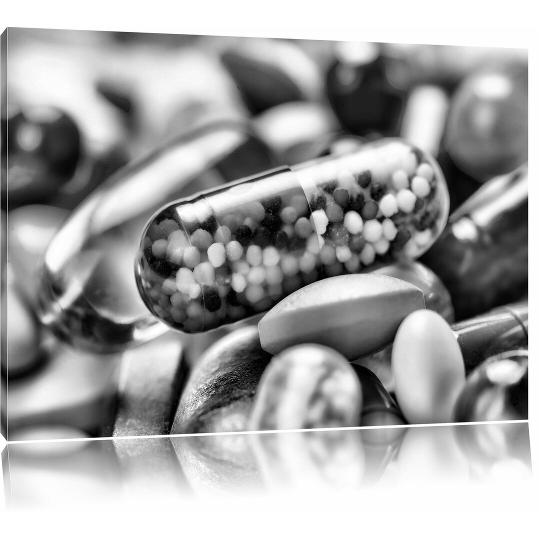 Leinwandbild Pillen und Tabletten in Monochrom