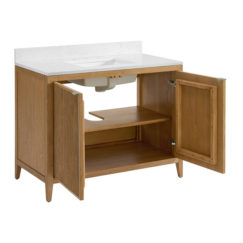 Kendal Reeded 42" Light Oak Bathroom Vanity with Cultured Marble Countertop, Light Oak, 42"