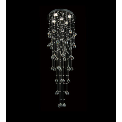 5-Light Chrome Chandelier With Clear Hanging Crystal Balls