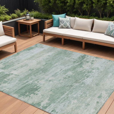 8' X 10' Mint Green And Pale Aqua Abstract Washable Indoor Outdoor Area Rug