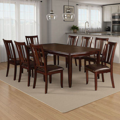 Ensemble de table de salle à manger et 6 chaises Demy, similicuir brun espresso