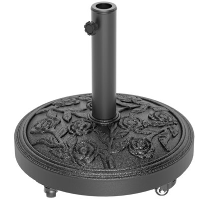 Base de parasol ronde pour patio, base de parasol en résine 46 lb avec roulettes, support de parasol extérieur pour poteaux de parasol 1,3 "/ 1,5" / 1,9 "pour l'extérieur, pelouse, bord de piscine, noir