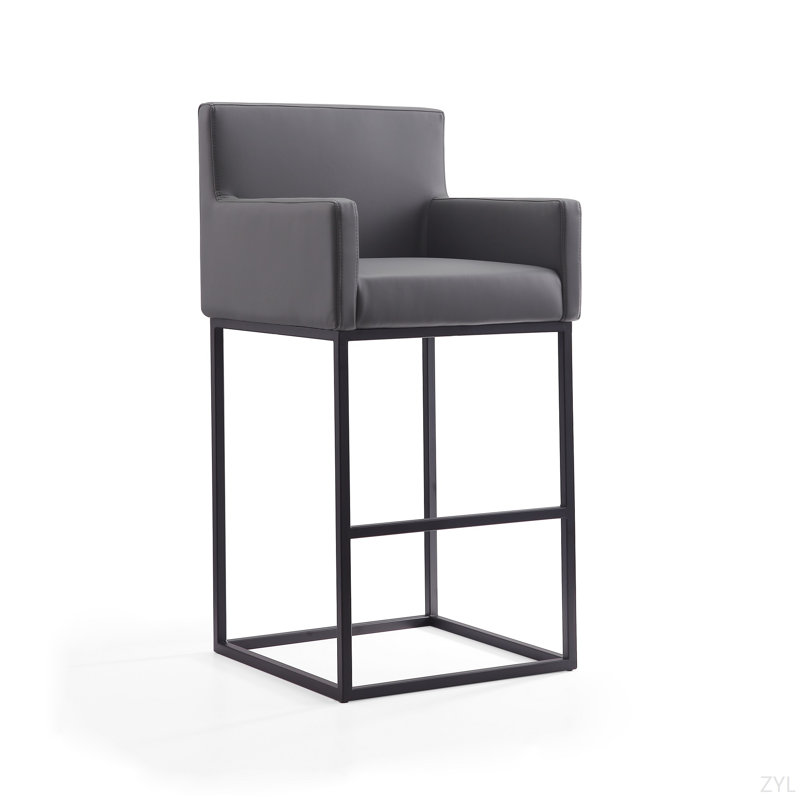 Tabouret de bar rembourré en métal gris