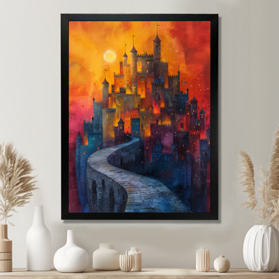 Décoration murale rouge château enchanté au coucher du soleil - châteaux