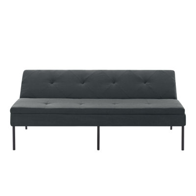 Canapé-lit futon simple gris foncé avec structure en métal et rembourrage en mousse
