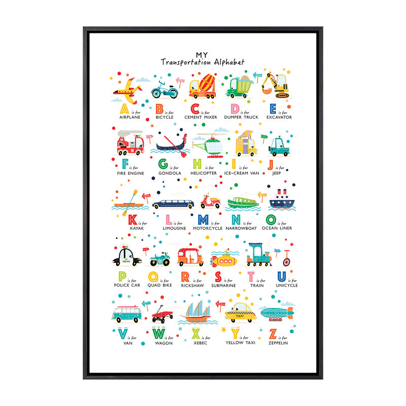 Transport - alphabet, Pas de tapis, H 60 po x l 40po x P 1,5 po, Toile avec cadre noir patiné
