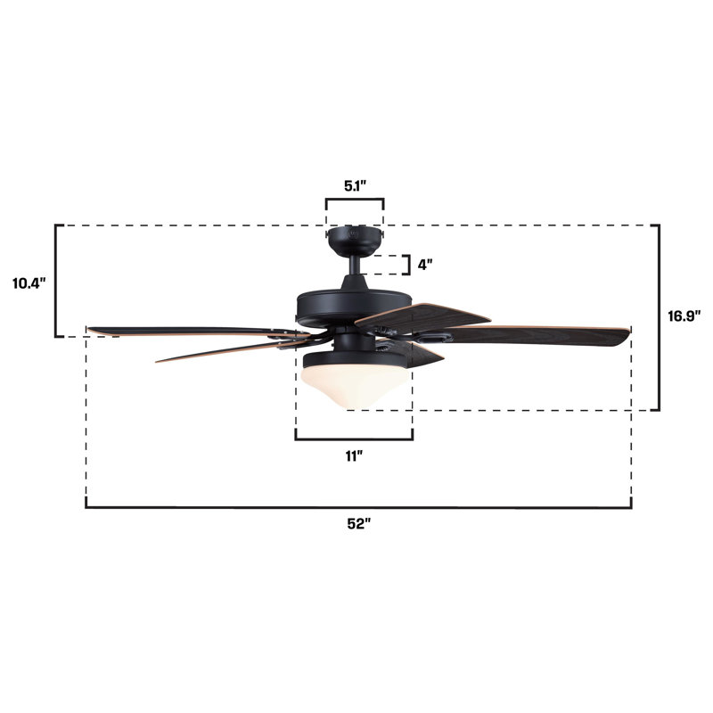 Ventilateur de plafond noir mat / noir à 5 pales de 52 pouces Deacon